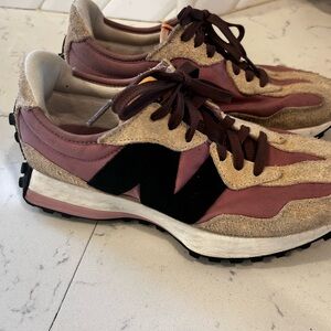 New Balance Pink Black Tan Suede Runner Sneakers